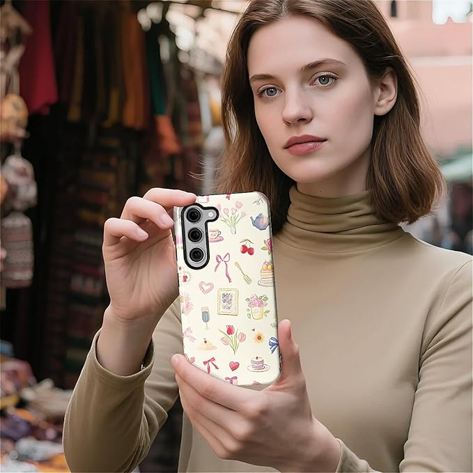 for Samsung Galaxy S23 Plus Case,HL2 Aesthetic Bow Preppy Collage Hybrid 2 Layer Hard Shell Silicone Protective Pattern Design Case