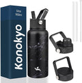 Konokyo 32 oz Insulated Water Bottle Stainless Steel Sport Bottles with 3 Lids,Marble Midnight