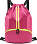 LOKAPEGY Drawstring Gym Bag for Men, Waterproof Drawstring Backpack for Women, Swim with Shoes Compartment, Pull String Sport Bag for Soccer and Basketball. (Rose)