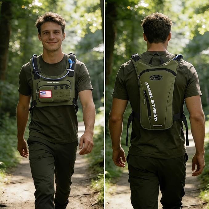 Maelstrom Running Vest, Detachable Hydration Backpack for Men Women with 2L Water Bladder & Chest Pack, Breathable Hiking Water Backpack for Cycling, Climbing, Marathon