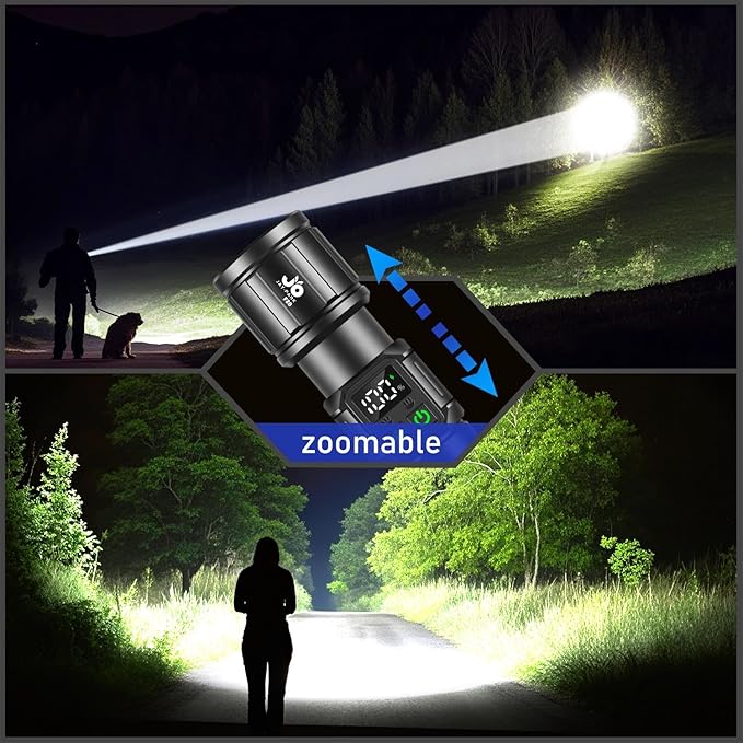 JAY-PARK Flashlights High Lumens, Rechargeable Flashlight 100000 Lumens with Magnetic, Bright Flash Light 9 Modes with 5000 mAh Battery, Tactical Flashlight for Camping, Hiking, Dog Walking