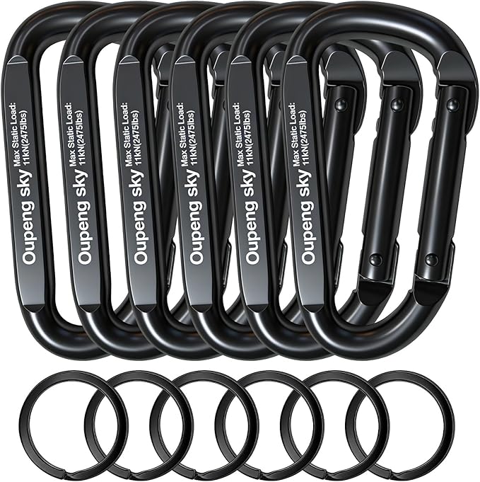 Carabiner Clip, 3" Iron Heavy Duty Carabiners 855lbs-11KN/2475lbs for Hammocks, Camping Accessories,Hiking,Keychains,Outdoors and Gym etc,D Shaped Spring Hook Small Carabiners for Dog Leash,Harness.