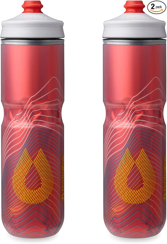 HydraPak | Polar Bottle - Polar Surge Insulated Bike Water Bottle 2-Pack - High Flow, Cycling & Sports Squeeze Bottle (Ascent Red, 700ml / 24oz)