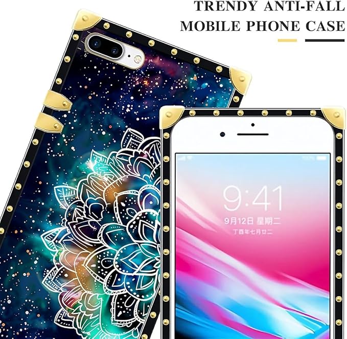 Compatible with iPhone 8 7 SE Case, Starry Sky Colourful Mandala Luxury Golden Decoration for Girl Women Soft TPU Shockproof Protective Hard PC Back for iPhone 8 7 SE