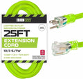 Iron Forge Cable 10 Gauge Extension Cord 25 ft, 10/3 Heavy Duty Extension Cord 25 Foot 3 Prong Lighted End, SJTW Weatherproof Light Green Outdoor Power Cable for Major Appliances - US Veteran Owned