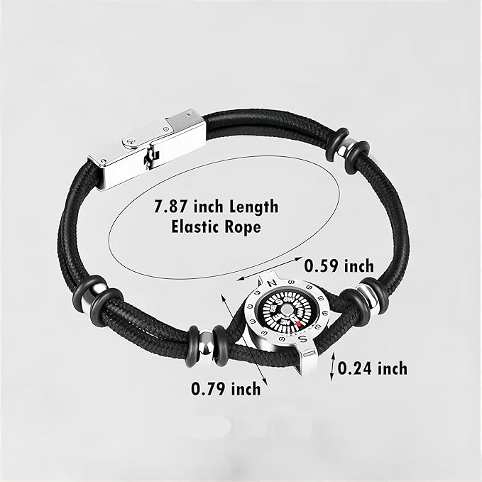 Innocence Adjustable Paracord Wrist Compass Bracelet For Men Women Outdoor Sports Camping Survival Jewelry (Black B)