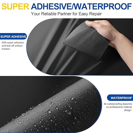 Fabric Repair Tape, Self Adhesive Nylon Repair Patch, Waterproof Outdoor Nylon Tape/Patch Kit for Down Jacket Clothing Tent Awnings Boat Cover Couches Black 6x63 inch