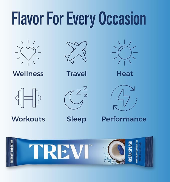 TREVI™ Everyday Sugar Free Electrolytes - Essential Drink Mix Hydration Powder Packets - 20 Count - Ocean Splash