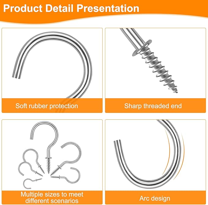 Cup Screw Hooks,1 inch Metal Screw in Ceiling Hooks 100 Pack Plant Hanger Wind Chimes Hooks Great for Hanging Indoor & Outdoor Use(Silver)
