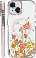 Case for iPhone 14 Plus/15 Plus,[Compatible with MagSafe],Retro Mushroom Sunflower Phone Case Design，for Women Girls Magnetic Clear Cover - Slim, Sleek, & Shockproof Protection