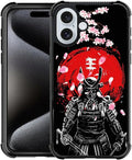 for iPhone 16 Case, Sakura Japanese Samurai Pattern Graphic Design Girl Boy Soft Silicone Hard Acrylic Shock Protection for iPhone 16