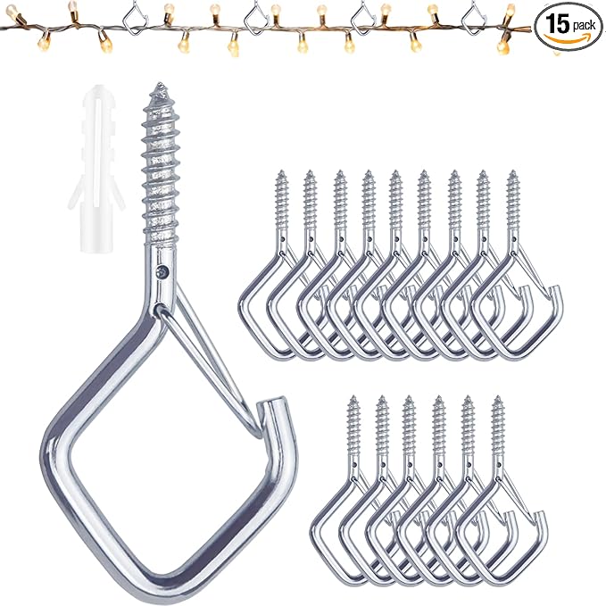 15 Pcs Silver Eye Hooks Screw Heavy Duty,Ceiling Hooks for Hanging Plants,String Lights,Cup,Wind Chime,Bird Feeders. Plant Hanger Indoor&Outdoor