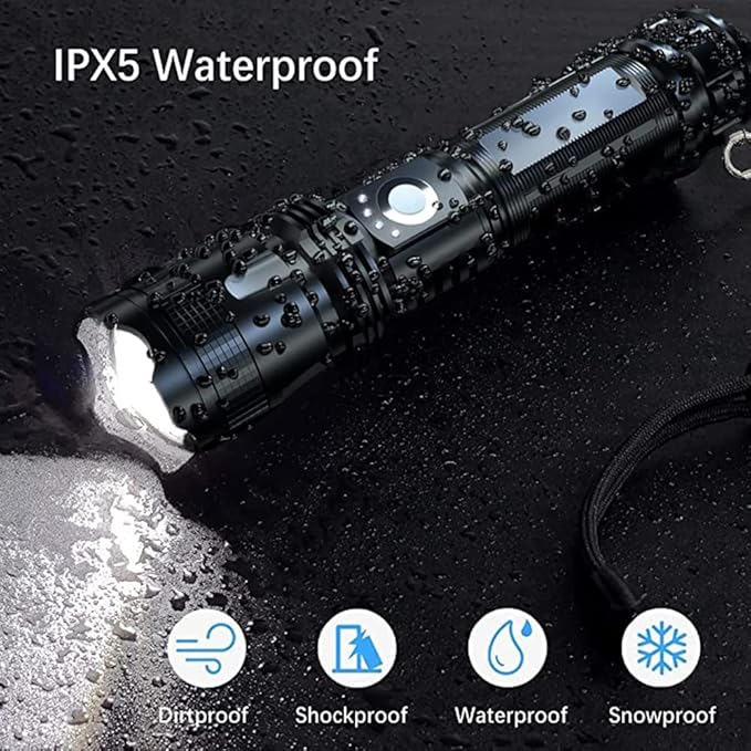 BERCOL Rechargeable Flashlights High Lumens, 90000 Lumens Super Bright LED Flash Light, 5 Modes, IPX5 Waterproof Handheld Flash Light for Home, Emergencies, Camping