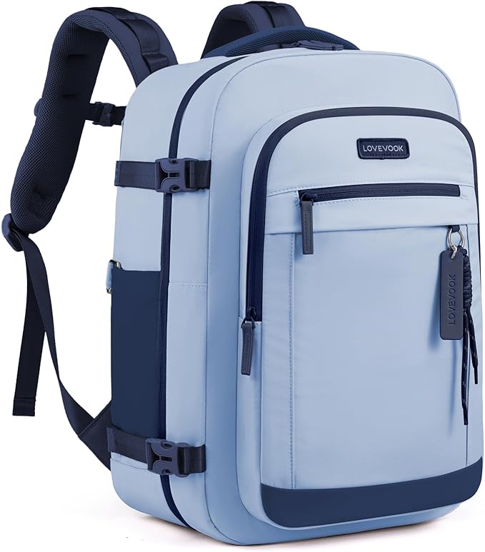 LOVEVOOK 40L Travel Backpack for Women & Men, Airline Approved Carry On Luggage, TSA Personal Item Bag fits 15.6 Inch Laptop, Waterproof Weekender Overnight Suitcase for Work, Blue