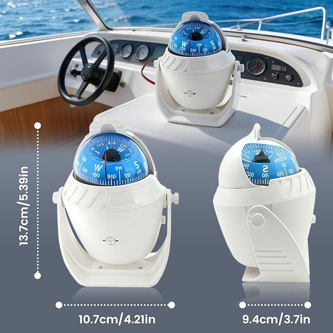 Boat Compass with Magnetic Declination Adjustment, Pivoting Marine Compass Multifunction Digital Navigation Dashboard LED Illumination & Backlight for Marine Boat Truck Car