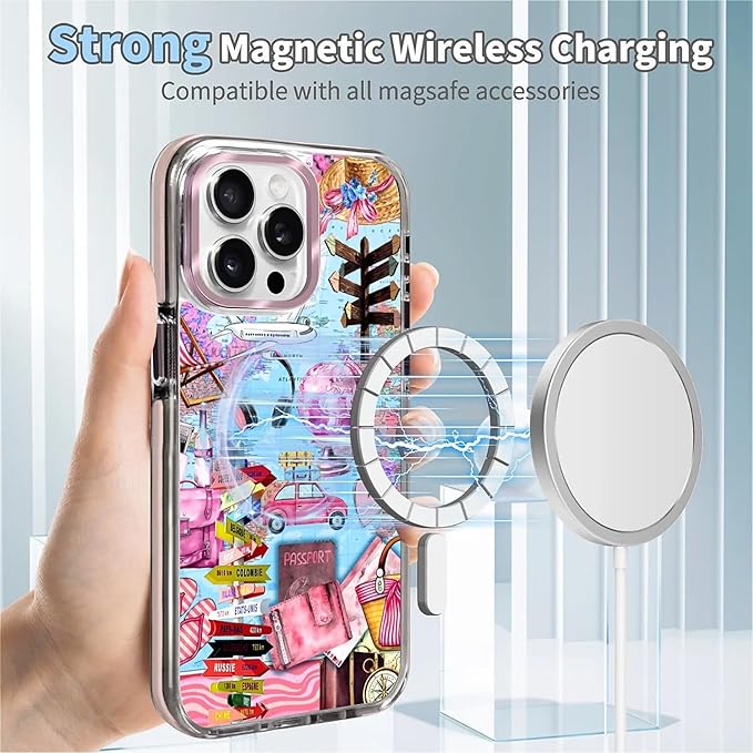 Case for iPhone 14 Pro,[Compatible with MagSafe],Cover Holiday Trip World Map Phone Case Design，for Women Girls Magnetic Clear Cover - Slim, Sleek, & Shockproof Protection