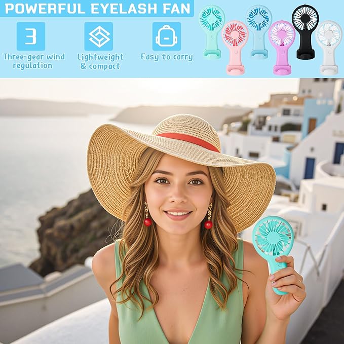 Woanger 12 Pcs Mini Handheld Fan Bulk 3 Speed USB Electric Battery Operated Small Portable Pocket Fan with Data Cable and Mounting Base Quiet Summer Gift(White, Pink, Blue, Black, Green, Purple)