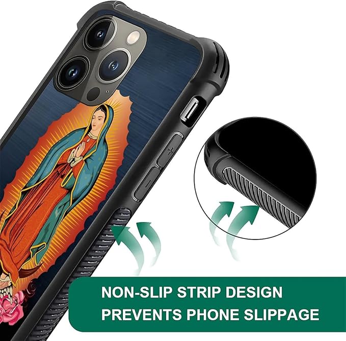 for iPhone 14 Pro Case, Red Virgen Guadalupe Pattern Graphic Design Girl Boy Soft Silicone Hard Acrylic Shock Protection for iPhone 14 Pro