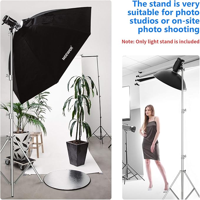 Neewer 118"/3m Stainless Steel Light Stand, Spring Cushioned Heavy Duty Photography Tripod Stand with 1/4” to 3/8” Universal Screw Adapter for Strobe, LED Video Light, Ring Light, Monolight, Softbox