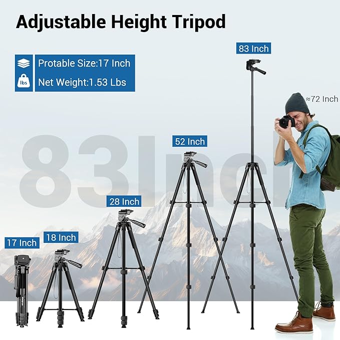 Phone Tripod, 83” Cell Phone Tripod for iPhone, Tall Tripods Selfie Stick with Remote Extendable Phone Holder Stand for Camera Photo Video Recording