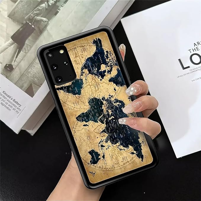 for Samsung Galaxy S20 Plus Case, Brown World Map Pattern Graphic Design Girl Boy Soft Silicone Hard Acrylic Shock Protection for Samsung Galaxy S20 Plus