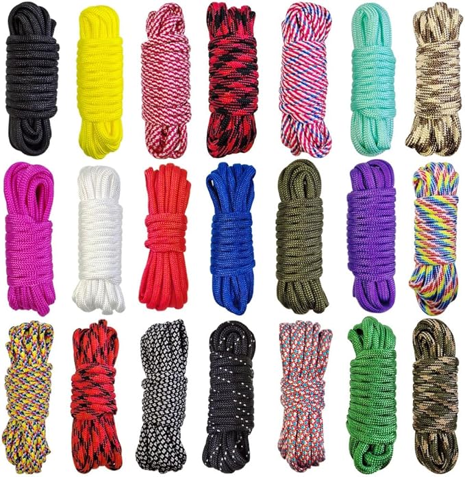 21 Colors Paracord (10FT Each Color), 550lb Parachute Cord Combo Kit for Crafting Bracelets, Lanyards, Dog Collars (21 Colors MixedA, 10FT)