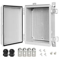 LeMotech Electrical Box, IP67 Waterproof Hinged Cover Stainless Steel Latch Junction Box, ABS Plastic Electrical Enclosure with Mounting Plate,Wall Brackets, Cable Glands, 8.2"x6.3"x3.9", Grey