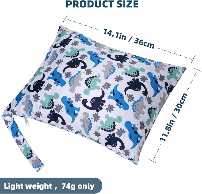 Waterproof Wet Dry Bag 2-Pack - Beach Swimming Travel Organizer for Baby Cloth Diapers, Swimwear & Gym Clothes, Leak-Proof with Dual Zippers-Cute Animal,Dinosaur