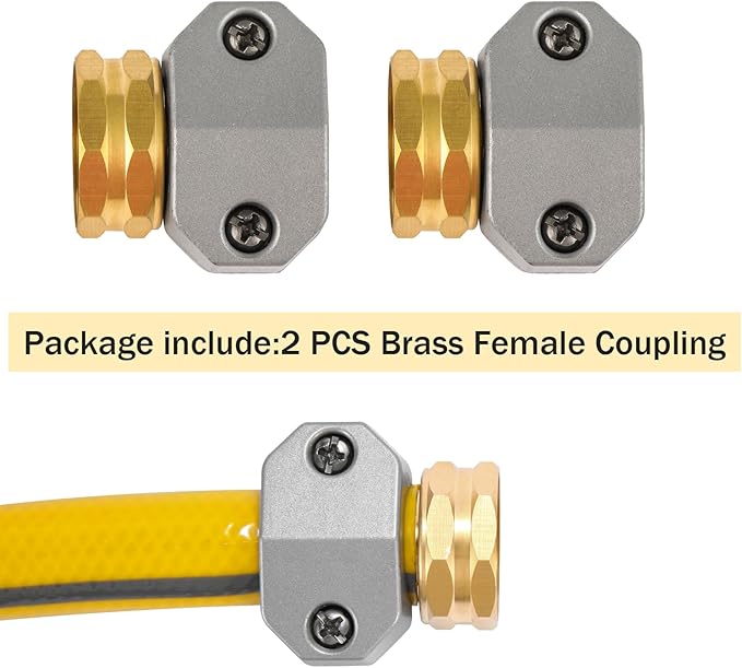Garden Hose Repair Kits, 2 Pack Brass Water Hose Connector, Fit 3/4" and 5/8" Garden Hose, Female Hose End Repair Fittings Replacement, Hose Mender Kit
