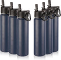 Volhoply 24oz Insulated Water Bottle With Straw Bulk 6 Pack,Metal Wide Mouth Water Bottles With Handle Lid Keep Cold,Reusable Double Wall Cups,Powder Coated Sport Bottle For Holder(Navy,6 Count)