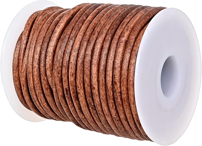 GENIQUE Real/Genuine Round Leather String Cord for Necklace, Bracelets, Jewellery, Braiding (3mm, Saddle Brown Distressed)