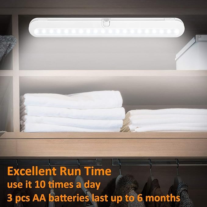 T01L LED Closet Light - BLS Super Bright 20 LED Under Cabinet Lighting Battery Powered/DC Input Wireless Motion Sensing Light, Auto On Off Switch, Motion Sensor & Light Sensor, 2 Pack