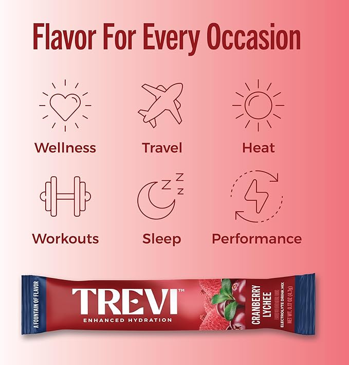 TREVI™ Everyday Sugar Free Electrolytes - Essential Drink Mix Hydration Powder Packets - 28 Count - Cranberry Lychee