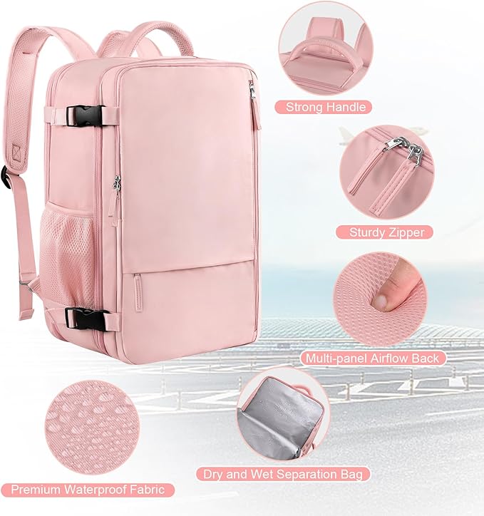 Sinaliy Large Travel Backpack for Women, 40L Carry On Backpack, 17 Inch Laptop Waterproof Backpack, College Bookbag, Backpack for Women, as Person Item Flight Approved