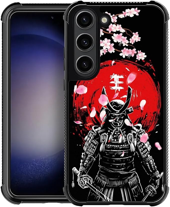 for Samsung Galaxy S23 Case, Sakura Japanese Samurai Pattern Graphic Design Girl Boy Soft Silicone Hard Acrylic Shock Protection for Samsung Galaxy S23
