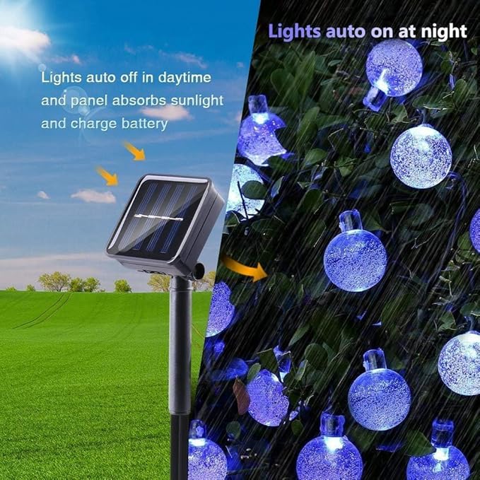 Toodour Solar String Lights Outdoor, 56ft 100 LED Globe String Light with 8 Mode, Waterproof Crystall Ball Lights Solar Patio Lights for Garden, Lawn, Patio, Gazebo, Yard, Outdoor Decor - Blue