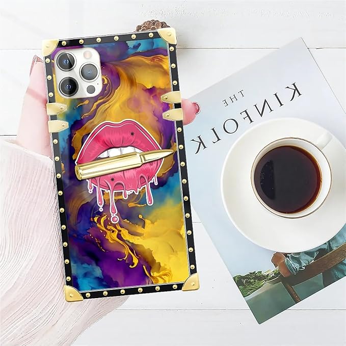 Compatible with iPhone 11 Pro Max Case, Cool Corlorful Lip Marble Luxury Golden Decoration for Girl Women Soft TPU Shockproof Protective Hard PC Back for iPhone 11 Pro Max