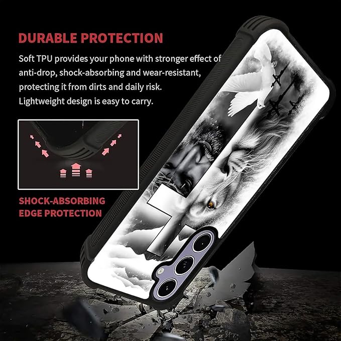 for Samsung Galaxy S24 S25 Case, Lion Cross Jesus Christ Dove Pattern Graphic Design Girl Boy Soft Silicone Hard Acrylic Shock Protection for Samsung Galaxy S24 S25