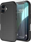 for iPhone 16 Case [Shockproof] [Dropproof] [with Screen Protector ] Heavy Duty Protection Phone Case Cover - Black
