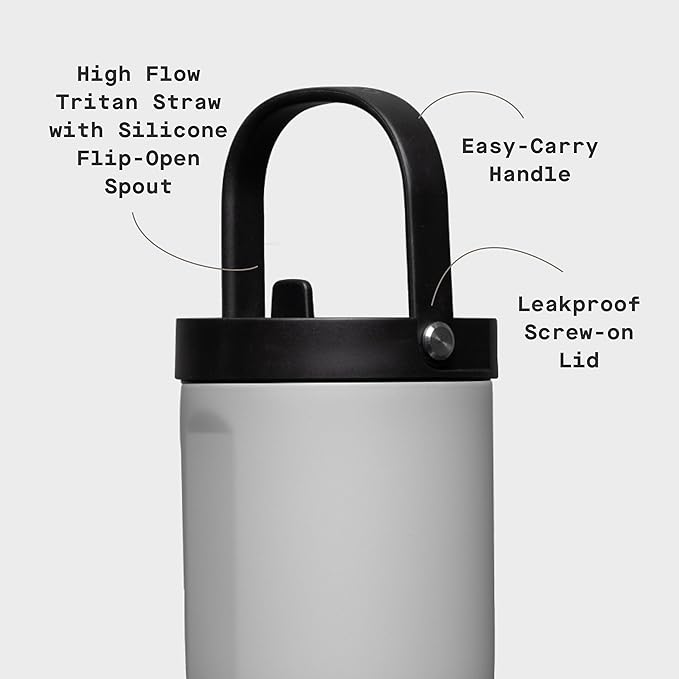 Corkcicle Go Cup XL - Leak-Proof Travel Tumbler - Triple Insulated Stainless Steel Water Bottle - Easy-Carry Handle - Summer Drinkware Gift - Keeps Drinks Ice Cold - 30 oz - River Rock