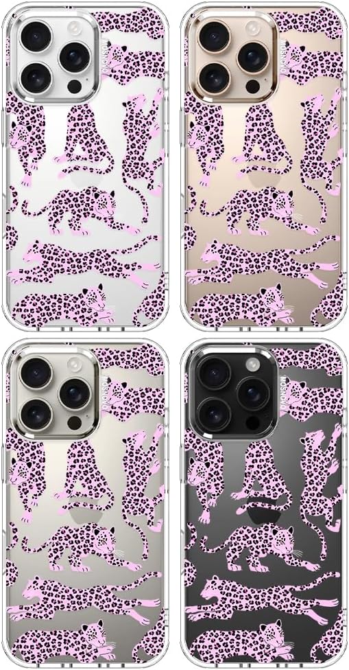 MOSNOVO Case for iPhone 16 Pro, [Buffertech 6.6ft Military-Grade Drop Protection] [Anti Peel Off Tech] Clear TPU Bumper Phone Case Cover Design - Pink Leopard