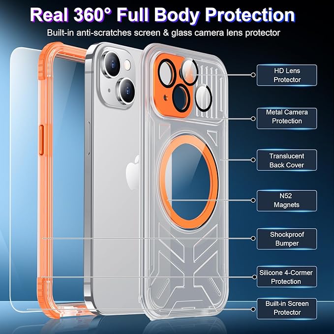 2025 New Magnetic Case for iPhone 15 Case Waterproof, Built-in Screen Protector & Camera Protector [Compatible with MagSafe] [IP68 Waterproof] [Dustproof] Full Body Shockproof Phone Case 6.1"