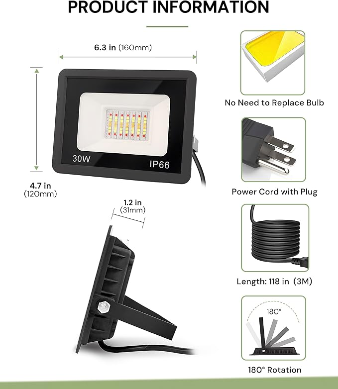 L LOHAS LED 30W Flood Light Outdoor, RGB Landscape Lighting with Remote Control, Timing - 2700K/4500K/6500K - Color Changing for Patio Backyard Step Wall, IP66, US 3-Plug, UL Listed (2 Pack)
