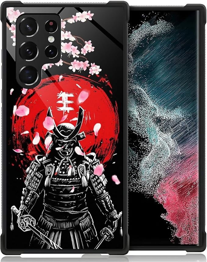 for Samsung Galaxy S23 Ultra Case, Sakura Japanese Samurai Pattern Graphic Design Girl Boy Soft Silicone Hard Acrylic Shock Protection for Samsung Galaxy S23 Ultra