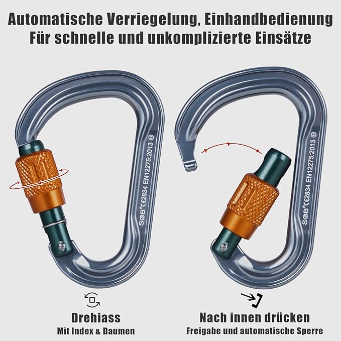 SOB Heavy Duty Steel Carabiner Clips -Auto Locking Climbing Carabiner, Industrial Strength Climbing Hooks for Keychains, Outdoor Gear, Backpacks, Hiking & Camping