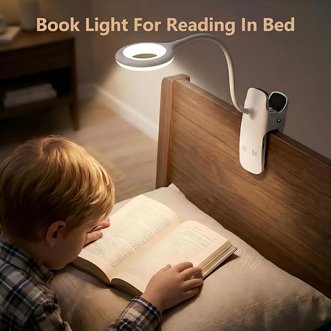 Reading Light, 28 LEDs Rechargeable Clip on Lamp, 3 Color x 3 Brightness Clip On Light for Bed Headboard with Safety Switch, Eye Protection Book Light for Reading in Bed, Touch Control Table Desk Lamp