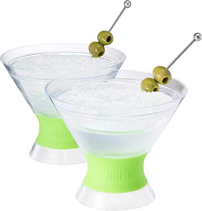 Cooling Martini Glasses Set of 2 – 10oz Freezer Gel Cocktail Cups – Double Wall Insulated Shatterproof Plastic – Active Cooling Drinkware for Margaritas, Cosmopolitans, Pool Parties, Home Bar & Gift