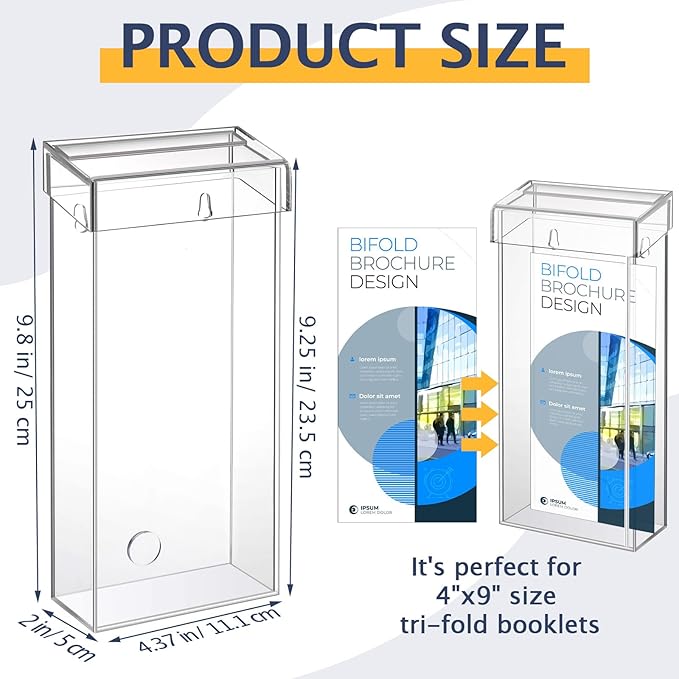 Remerry 1 Pcs Outdoor Brochure Holder 4 x 9 Inch Waterproof Wall Mount Literature Box with Lid Clear Acrylic for Pamphlet Map Menu Display