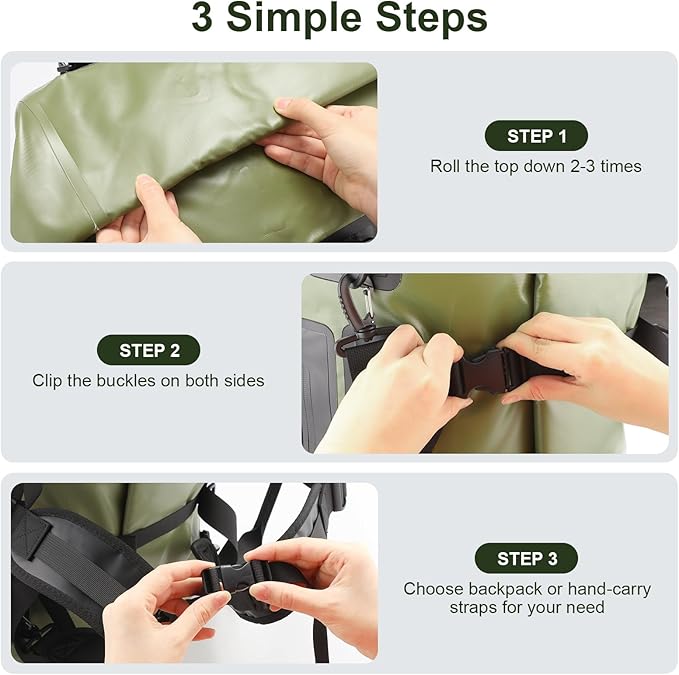 Waterproof Duffel Bag, 70L Large Motorcycle Dry Backpack, Heavy-Duty Roll Top Waterproof Luggage Duffle Bags with Straps & Handles, Waterproof Gear Bag for Kayaking, Rafting, Camping, Motorcycle