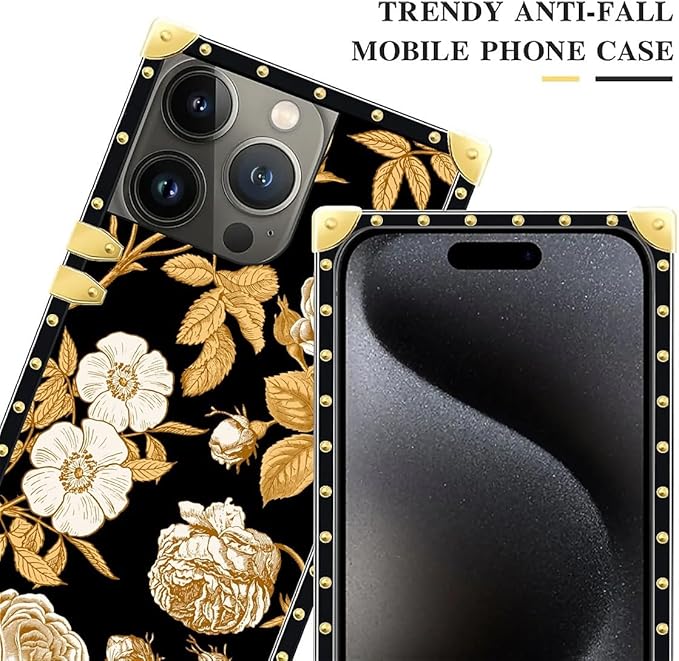 Compatible with iPhone 16 Pro Max Case, Blooming Rose Golden Flower Luxury Golden Decoration for Girl Women Soft TPU Shockproof Protective Hard PC Back for iPhone 16 Pro Max